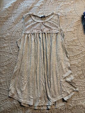 3/$15 gray tank with lace detail neckline